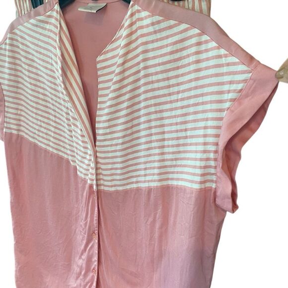 Cabernet Sz M Pink White Solid Stripe Pattern 2-Pièce Comfy Soft Cotton Pajamas - Picture 2 of 6
